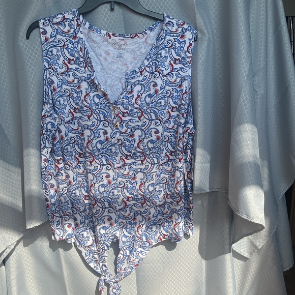 Preswick & Moore top paisley floral print top w stretch & tie detail 2X - Picture 13 of 17